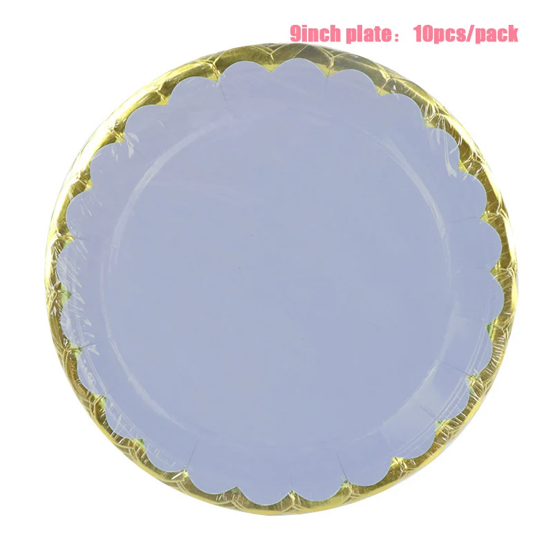 Blue 9inch Plate LINVIERLOVE красный круглый золотой ободок бумажный стаканчик, тарелка, салфетки для дня рождения, свадьбы, одноцветная одноразовая посуда, вечерние принадлежности - Цвет: Blue 9inch Plate