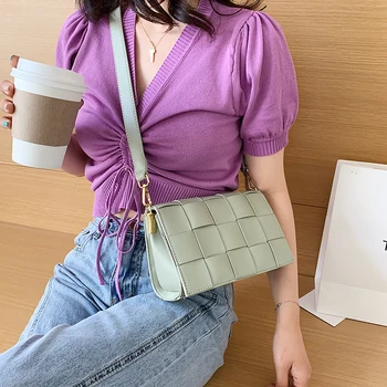 

Ladies Shopping Woven Small Square Bag Simple Wild Girl Casual One-shoulder Diagonal Bag New Pu Fashion Mobile Phone Coin Purse