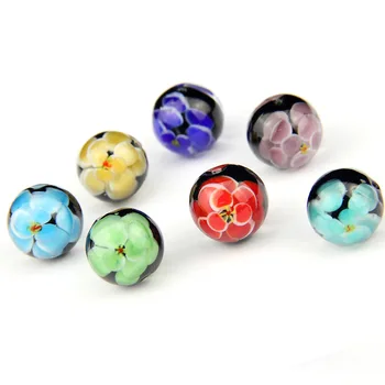 

5pcs Round 14mm Lampwork Flower Glass Loose Crafts Beads for Jewelry Making DIY Findings