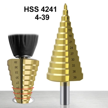 

4-39 mm HSS Titanium Coated Step Drill Bit Drilling Power Tools for Metal High Speed Steel Wood Hole Cutter Cone Drill