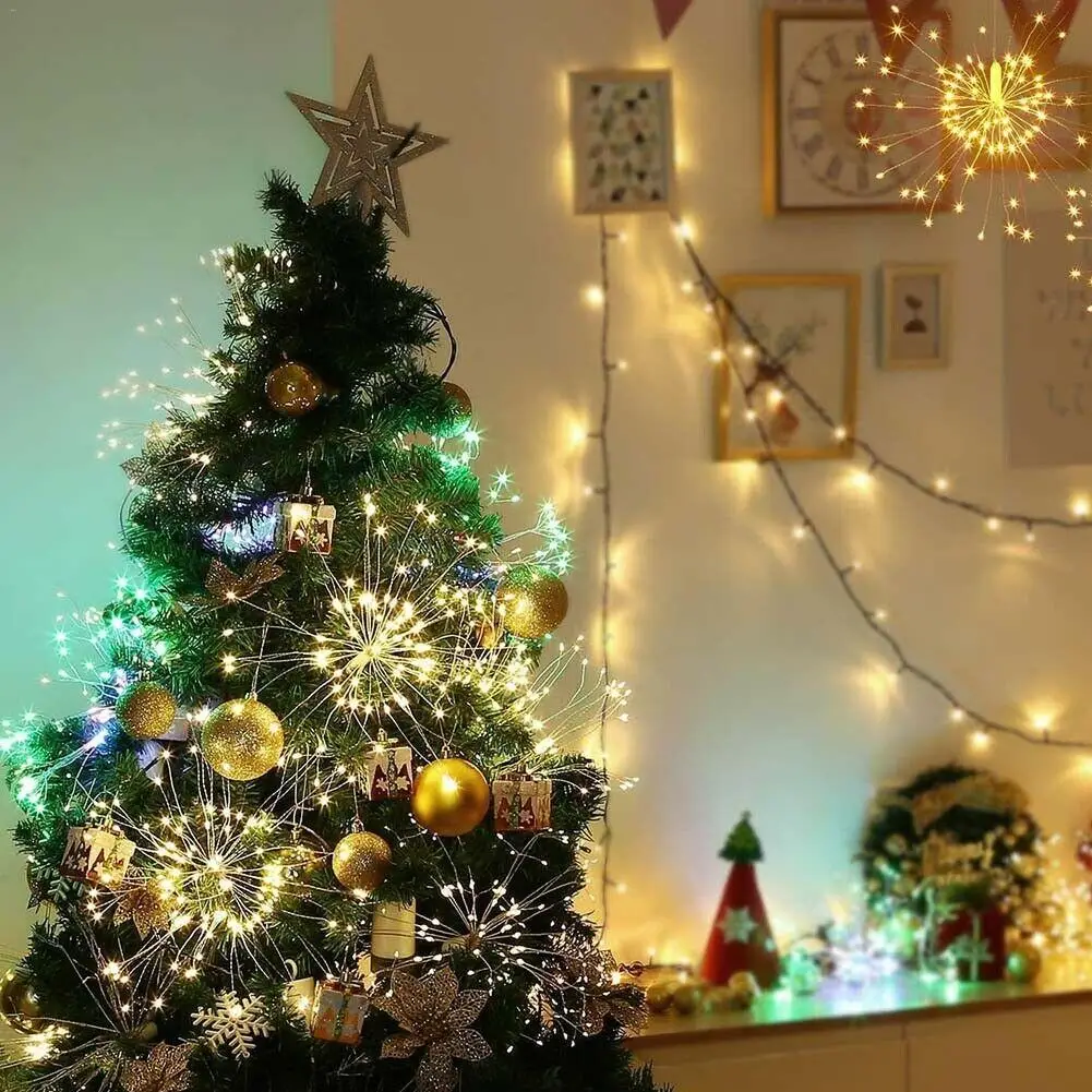 Festival Hanging Starburst String Lights 180 Leds DIY Firework Copper Fairy Garland Christmas Lights Outdoor Twinkle Light