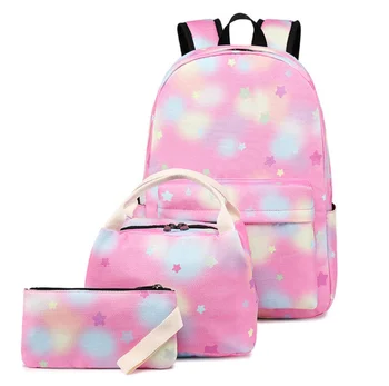 

3 Stuk/set Vrouwen School Rugzak Mode Schooltassen Voor Tiener Meisjes Kids Cartoon Student Rugzak Canvas Kind Schooltassen