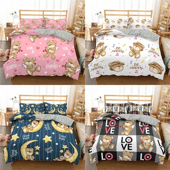 

Cartoon Bear Printed 3D Bedding Set Love Heart 2/3 pieces Duvet Cover with Pillowcase Sets Soft Microfiber Bed Clothes