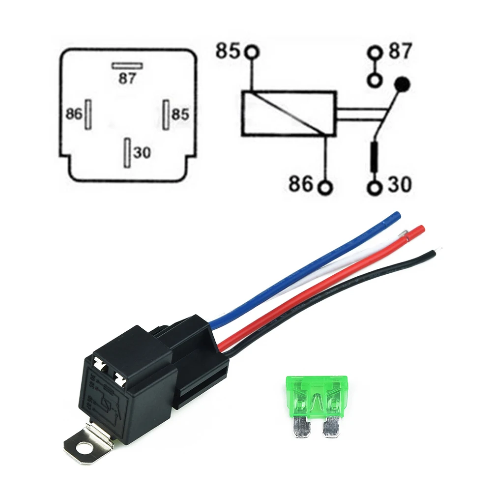 12V Relay 4 Pin With Socket Base/Wires/fuse Included 30A Amp SPST Durable 
