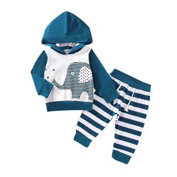 

Autumn Baby Girl Long Sleeve Cartoon Print Hoodie Sweatshirt Tops+Striped Pants Trouser Costume Set