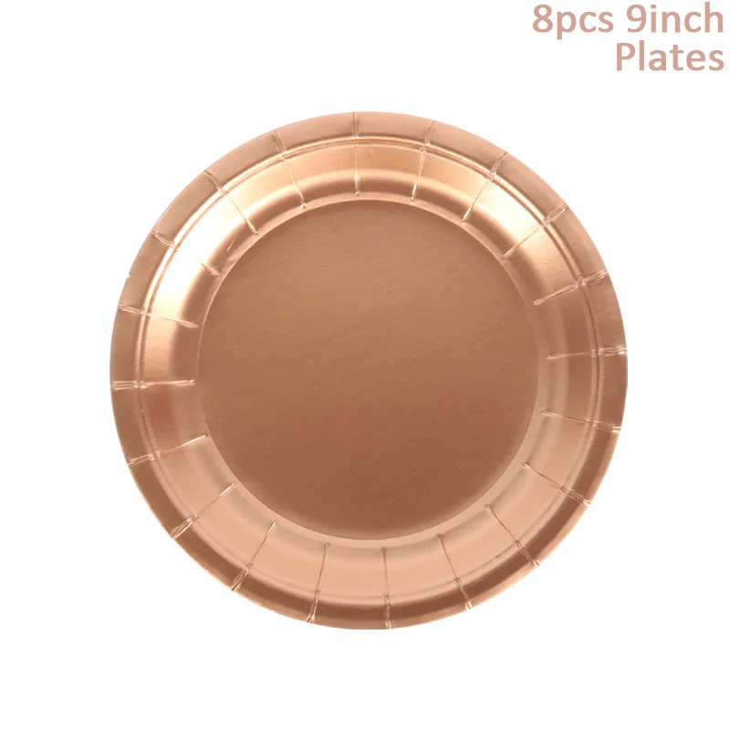 8pcs 9inch plate E Вечерние одноразовые столовые приборы для детей на день рождения, Свадебный декор цвета шампанского для взрослых - Цвет: 8pcs 9inch plate E