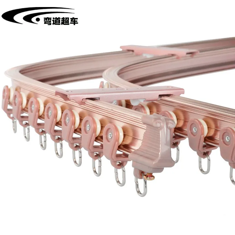 

Corner Bay Window Balcony Large Curved Track Engineering Rail Slideway Craft Hand-Cranked Aluminum Alloy Curtain Track Curtain R