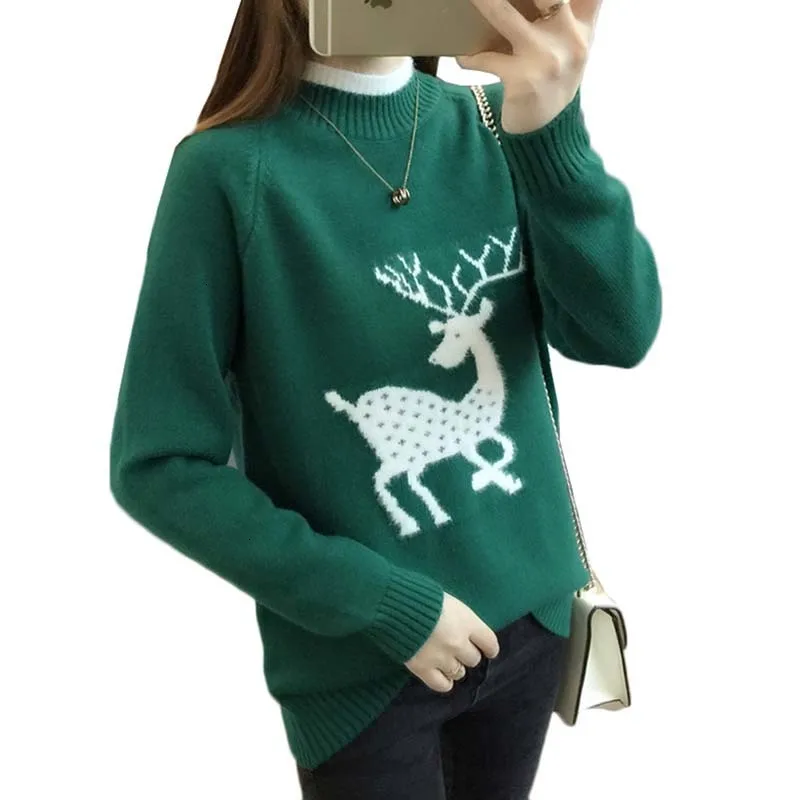 

Winter Women Sweater New Cartoon Embroidery Knit Pullover Half Turtleneck Long-sleeved Sweater Bottoming Shirt Female Tops K971