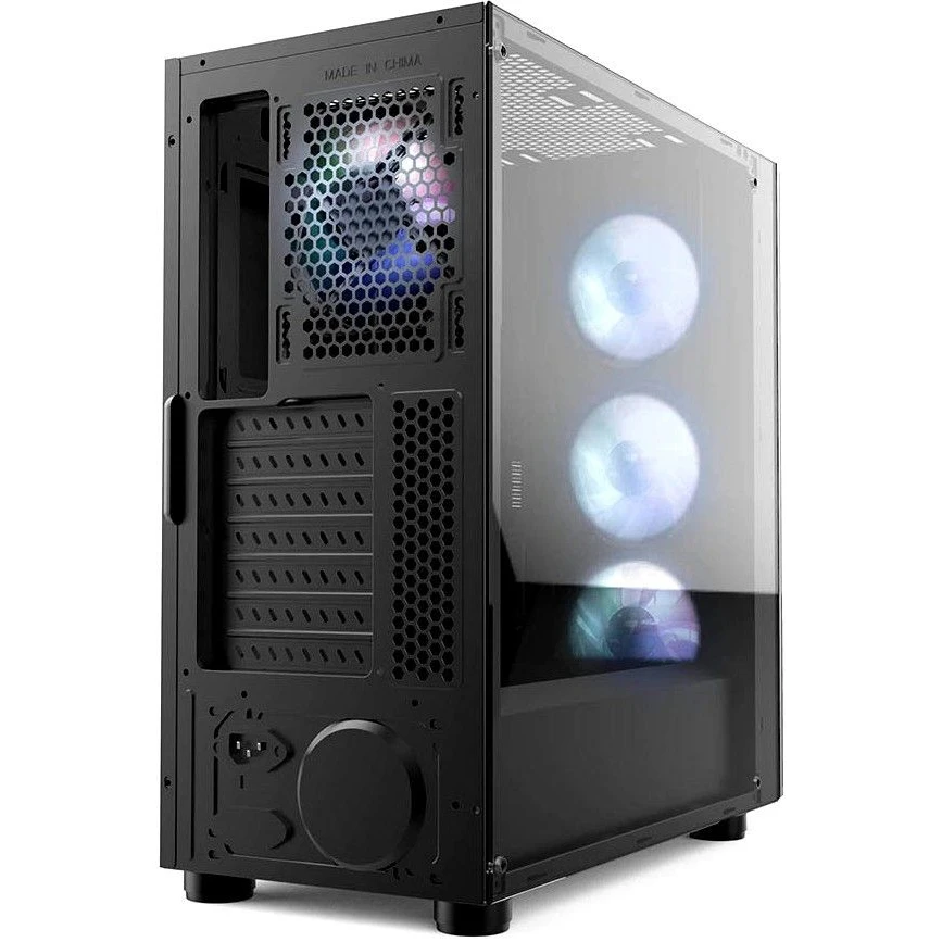 HiPER SR-3RGB gaming case black (ATX, tempered glass, RGB fan 4x120 mm, 1xUSB, HD Audio) ► Photo 3/4