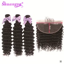 Best Offers Deep Wave Bundles With 13x6 Frontal Remy Bundles With Closure 100% Human Hair 3/4 Bundles With Frontal Indian hair Lace Frontal