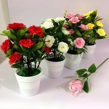 

1Set Artificial Flower Rose Plant Potted Bonsai Living Room Office Garden Decor