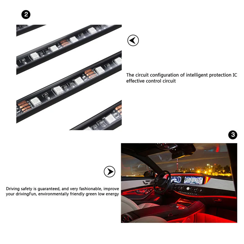 4 шт. RGB светодиодные ленты/волоконно-оптические полосы/светодиодный полоска свет набор приложение управление для интерьера автомобиля Музыка украшения