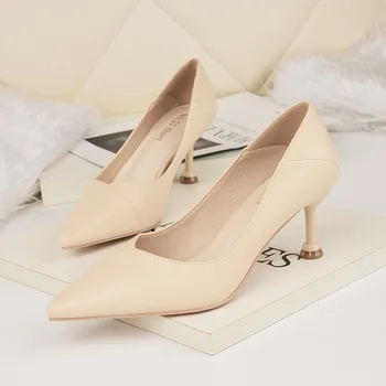 

2020 new Korean fashion elegant pointed shallow mouth high heels nightclub sexy single shoes stiletto professional women's shoes
