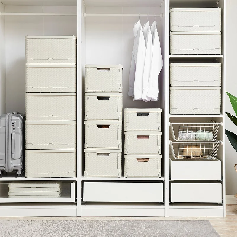 

Foldable Rattan Clothing Storage Box Large Capacity Plastic Storage Box Office Bedroom Living Room Dust Debris Storage Organizer