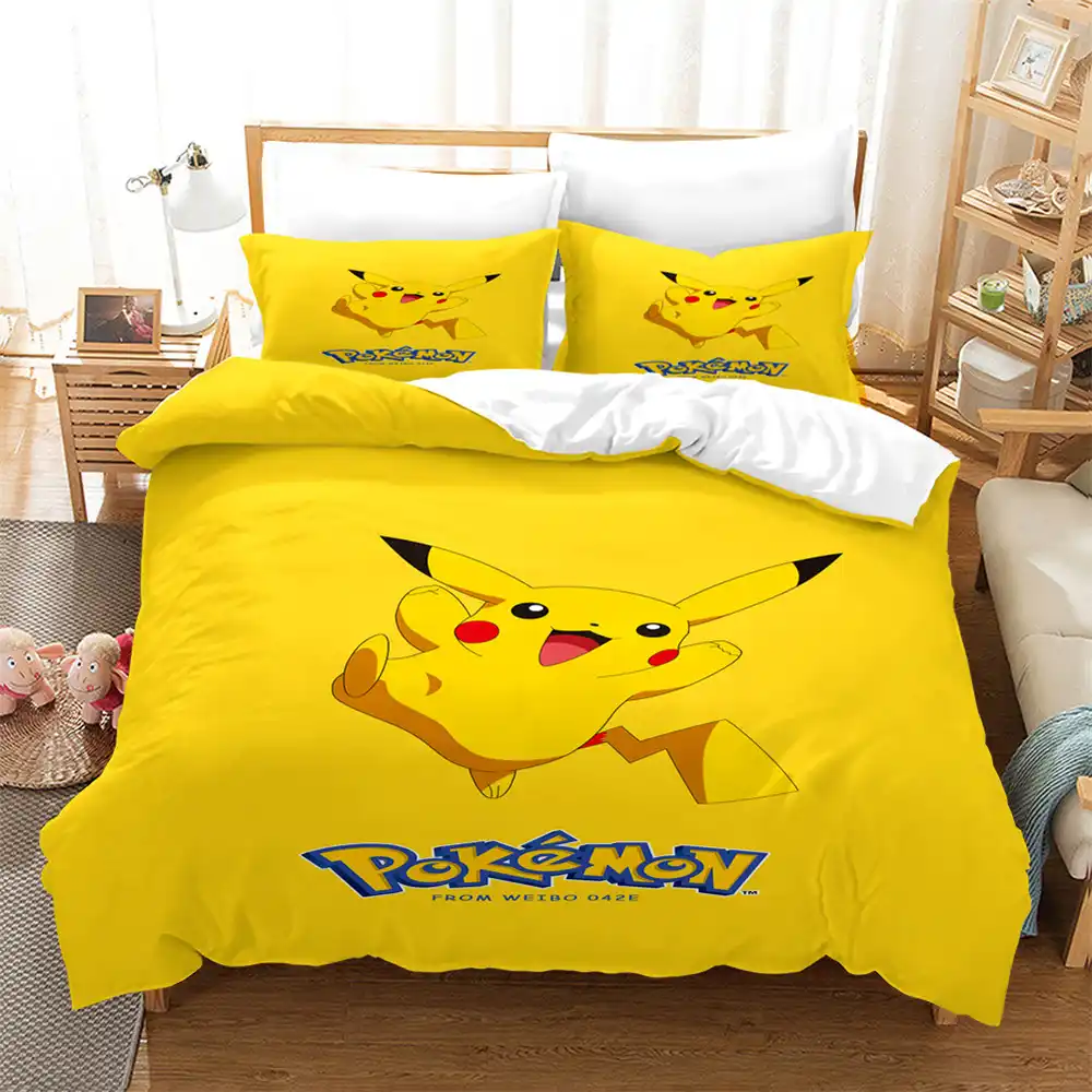 Pikachu Cartoon Anime Bedding Set 3d Print Pokemon Series Bed