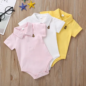 

Summer Children Baby Newborn Jumpsuit Short-sleeved Stand Collar Solid Triangle Bodysuit Sleepsuit Boys Girls Clothes ropa bebe