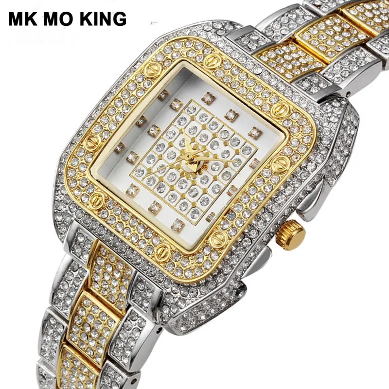 

Top Quality Waterproof Luxury Full Diamond Women's Square Dial Stainless Steel Watch Fashion Ladies Quartz Clock Reloj Mujer