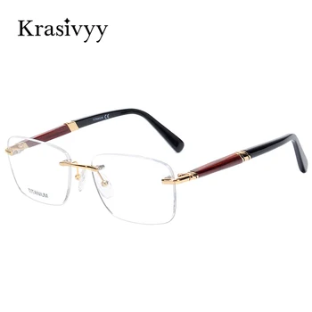 

Krasivyy Rimless Wooden Glasses Frame Men Light Weight Optical Eyeglasses Frame Prescription Myopia spectacles Titanium