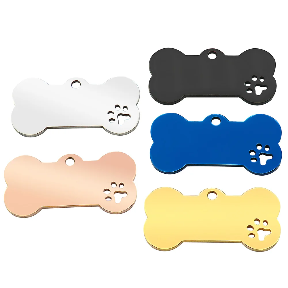 Wholesale 20Pcs Personalized Collar Stainless Bone Pet ID Tag Engraved Pet ID Name Puppy Dog Tag Pendant Bone Pet Accessories