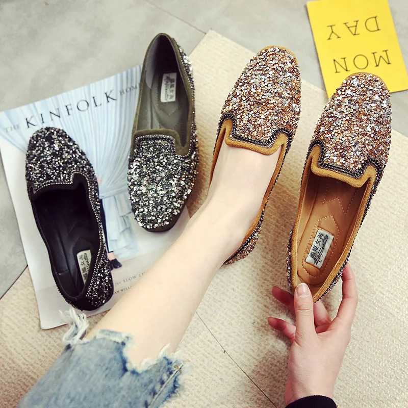 

Bling Crystal square toe retro flats single shoes womens metal chains shallow moccasins ladies comfy ballet flats autumn creeper