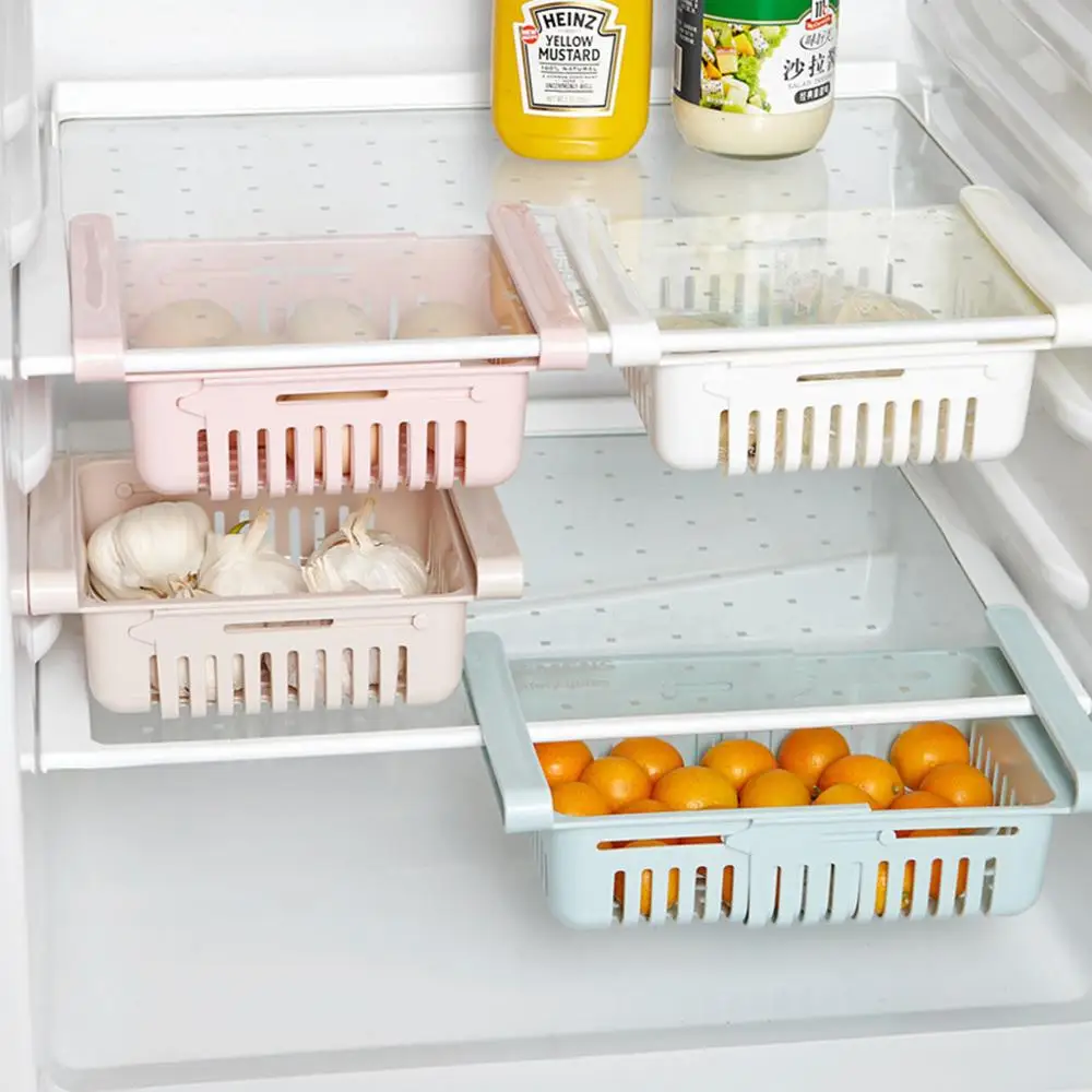 

1pc Adjustable Stretchable Kitchen Refrigerator Storage Rack Fridge Freezer Shelf Holder Pull-out Drawer Organiser