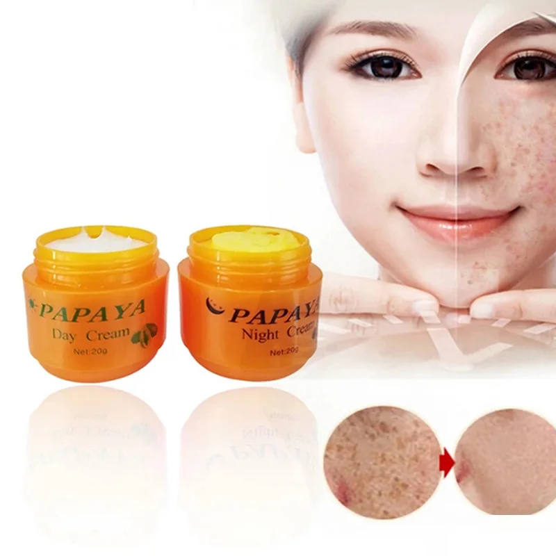 

2Pcs/Set Day Cream +Night Cream Papaya Whitening Face Cream Anti Freckle Improve Dark Skin Refreshing Face Psoriasis Skin Care