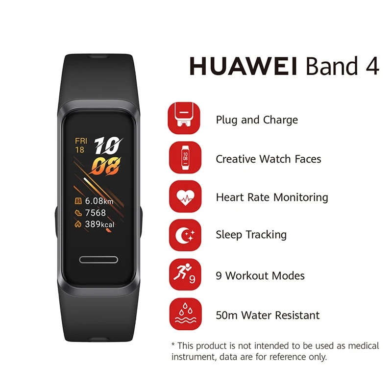 Смарт-часы huawei Band 4, глобальная версия, смарт-браслет 0,9", цветной музыкальный контроль, пульсометр, монитор здоровья, сна, оснастка, спорт