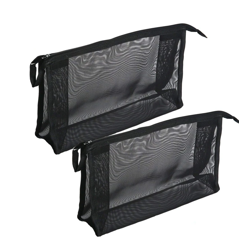 

ABZC-2 Piece Cosmetics See Through Make Up Bag/Organizer, Mesh Travel Accessories Organizer (Black)