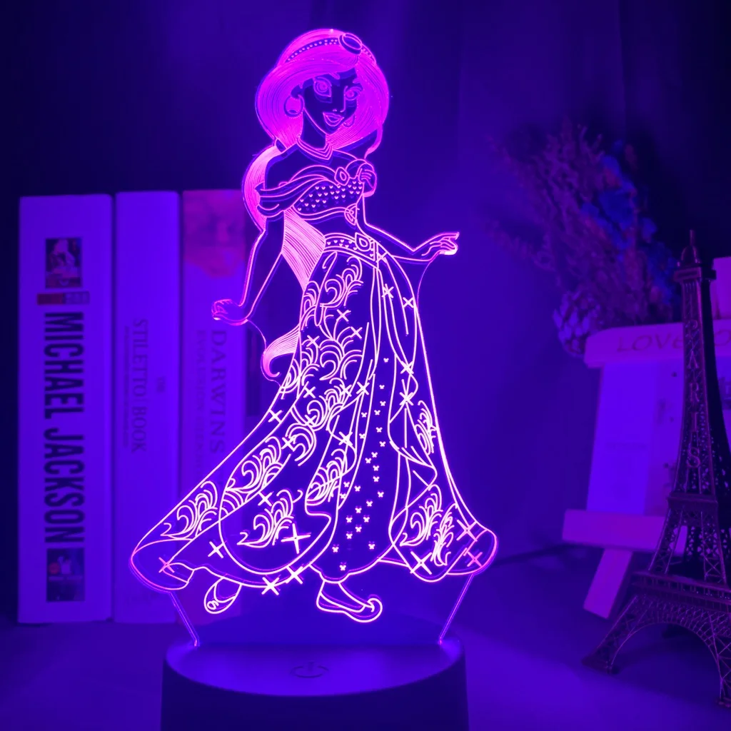 Aladdin Princess Jasmine рисунок светодиодный 3d ночной Светильник подарок для девочки Спальня украшение дома ночной Светильник Красочный Светодиодный светильник ing лампа