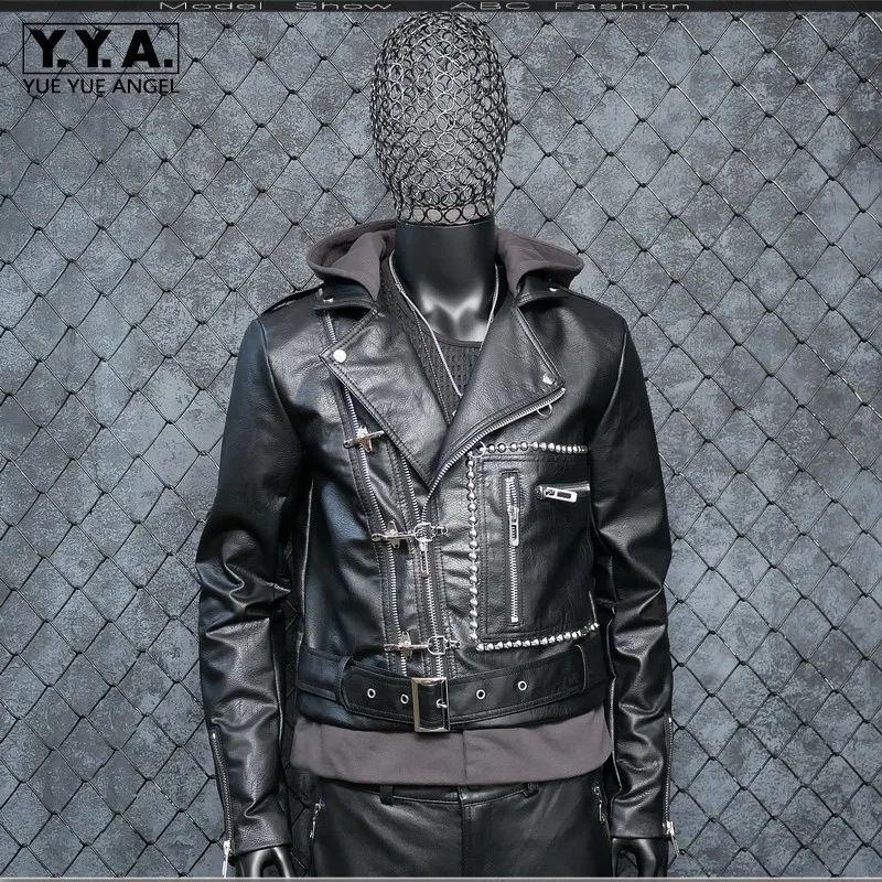 

Punk Faux Leather Jackets Pu Leather Male Jacket Thick Warm Windproof Coat Solid Hooded Motor Biker Jacket Jaqueta Outwear