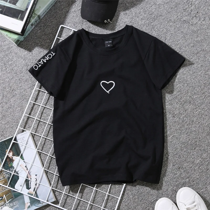 Футболка с вышивкой для влюбленных пар женская футболка надписью Love Heart и