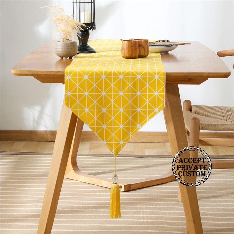 

Nordic Simple Geometric Table Runner with Tassels 12"x78" Cotton Linen Blue Bohemian Table Runner for Wedding Party Decoration