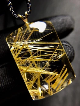 

Certificate Natural Gold Rutilated Quartz Pendant 31*20.6*8.8mm Wealthy Rectangle Crystal Fashion Pendant Jewelry AAAAAA