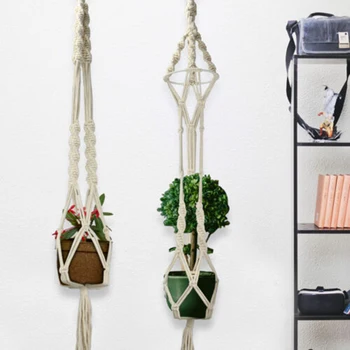 

4PCS Bohemian Hand-woven Wall Hanging Net Bag Wall Hanging Potted Hanging Basket Plant Cages Supports Garden Flower Pot Hangers