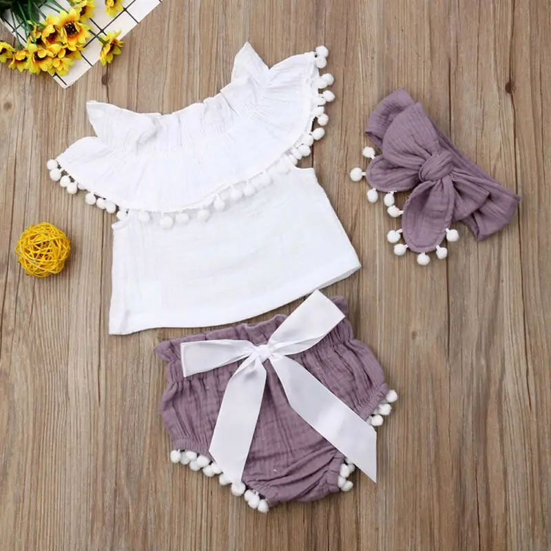 

0-24M 3Pcs Cotton Linen Baby Girl Clothes Kid Girl Outfit Clothes Linen T-shirt Top+Shorts Pants Toddler Infant Summer Clothing