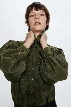 

Blouse women plus size vintage tops clothes Laminated green zaraing women blouse Shirt sheining vadiming female blouse Xdn9304