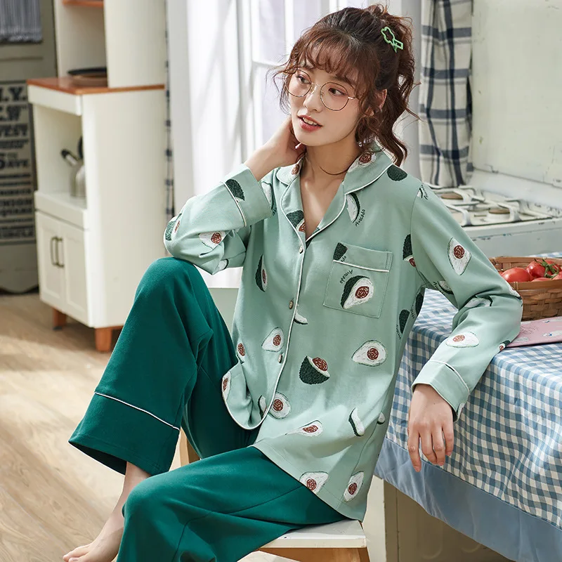 Зеленая Милая сексуальная пижама с длинным рукавом Женская домашняя одежда