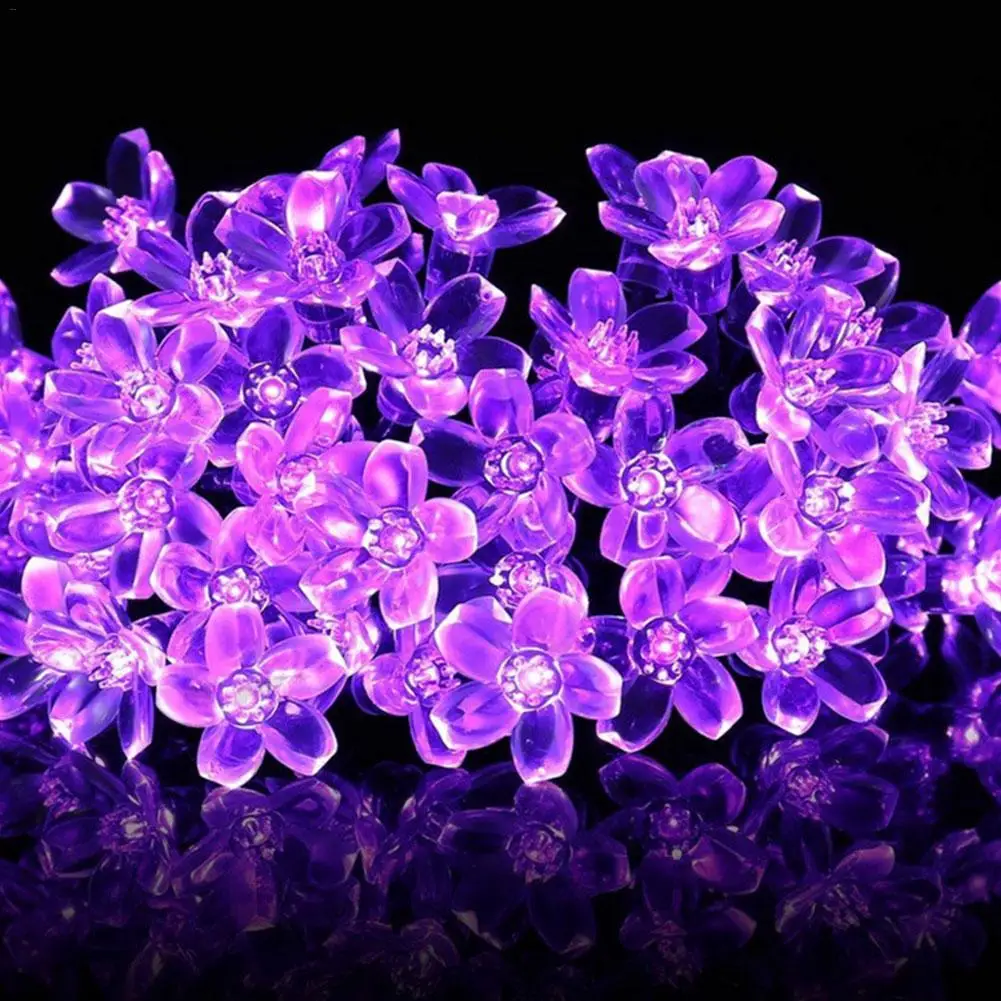 Солнечные гирлянды 7 м 50led Персиковый Цветок водонепроницаемый Наружное Декоративное освещение Феи Рождественские огни Свадебная вечеринка сад