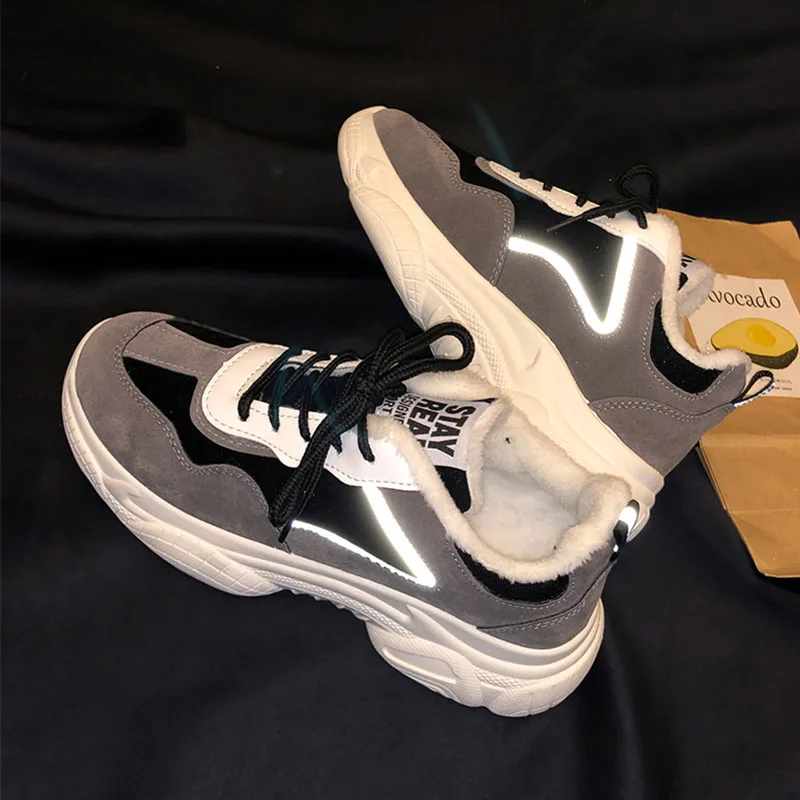 2020 Женские повседневные кроссовки Зимние с Плюшевым Мехом Теплая женская обувь