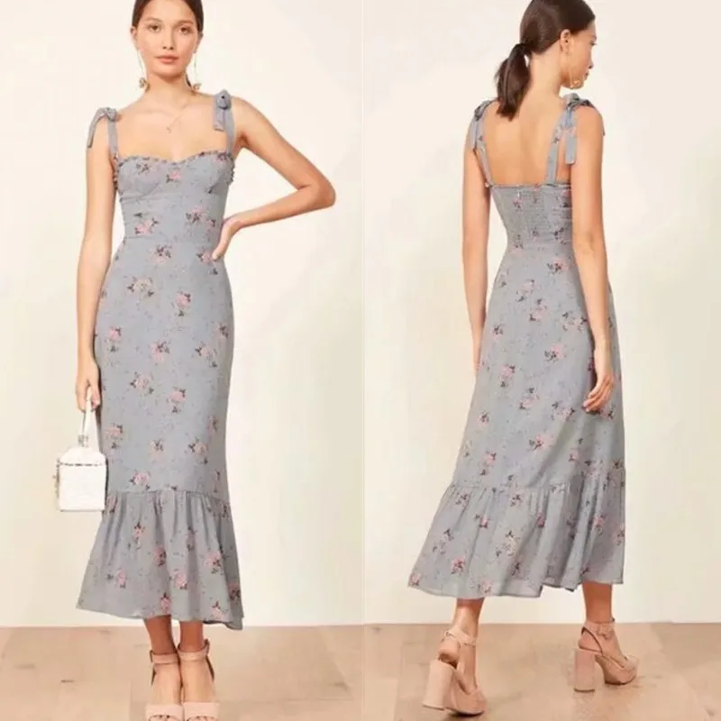 

WOMEN'S Dress Fake-Style French Small Floral Printed Flounced Strap Dress Elegant-Style Dress Beach Skirt Women's