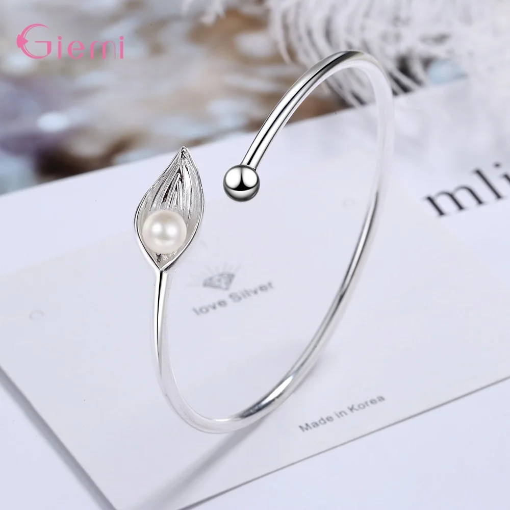Open Adjustable Leaf Cuff Bracelets for Women Hot Sale 925 Sterling Silver Freshwater Pearl Bangles Gift Jewelry Wholesale 11
