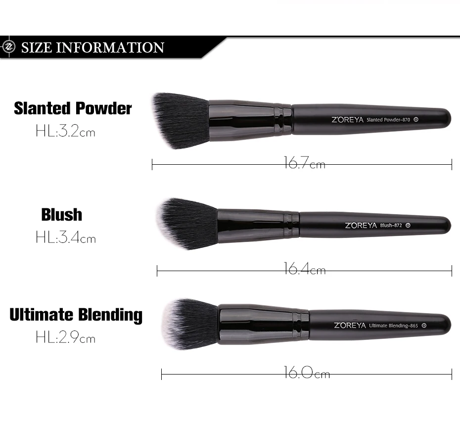 ZOREYA 3Pcs Class Black Makeup Brushes Super Soft Face Make Up Brush Set Blush Slanted Powder Ultimate Blending Beauty Tool