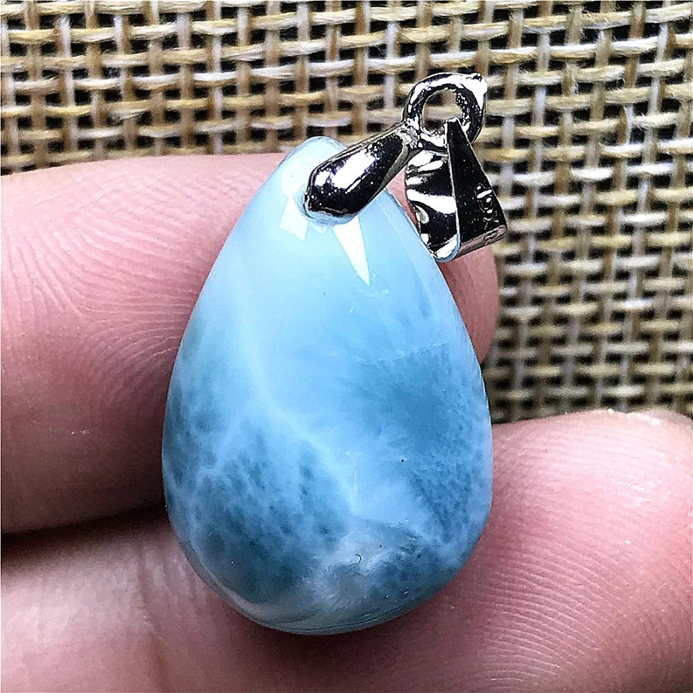 Натуральный Синий Larimar Цепочки и ожерелья подвеска для обувь для мужчин и женщин; 20x13x7 мм бусины Доминика кристально чистой водой узор Лаки Ювелирные изделия с драгоценными камнями