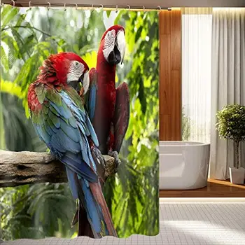 

Shower Curtain Waterproof and Parrot Printed Shower Curtain 180 x 180 cm Digital Printing Bird Decorative Bathroom 71 x 71
