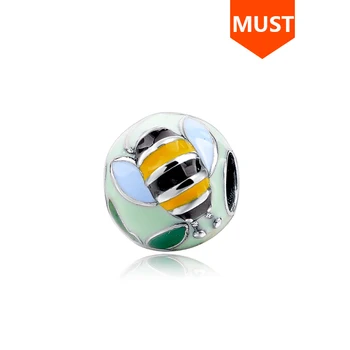 

925 Sterling Silver Animal Bees Pink Enamel Charm Beads fit Authentic Europe Charms Bracelets Pendants Jewelry for women Gifts