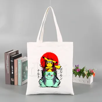 

Pokemon Fashion Canvas Bag Women Girls Simple Large Capacity Storage Handbag Shoulder Bag Tote Reusable Student Bookbag