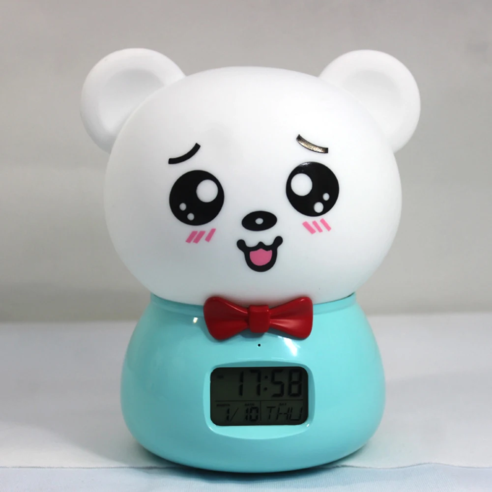 Color Changing Silicone Bluetooth Music Night Light Touch Switch USB Rechargeable Cartoon Animal Digital Display Alarm Clock