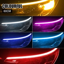

2pcs LED DRL Car Daytime Running Light Flexible Waterproof Strip Auto Headlights White Turn Signal Yellow Brake Flow Lights 12V