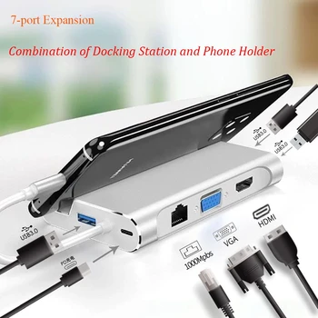 

Dock USB C Hub USB 3.0 Type C VGA RJ45 PD HDMI Docking Station Adapter Converter for Notebook Laptop USB-C HUB