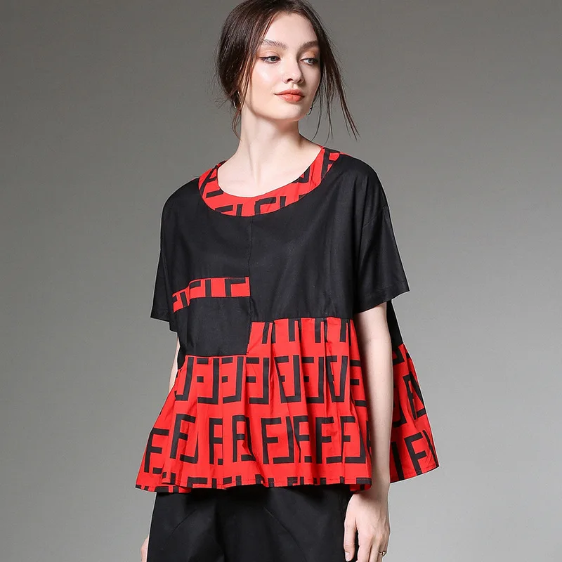 red Модная весенняя Новинка; Европейский стиль; круглый вырез; Цвет; короткий рукав; большие размеры; топы; Повседневная модная женская футболка; QG751 - Цвет: red